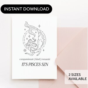 Fische Geburtstagskarte, Fische Geburtstagskarte - Sternzeichen, Horoskop, Astrologie Grußkarte Digital Download Printable