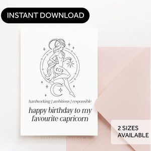 Carte d'anniversaire Capricorne - Joyeux anniversaire à mon Capricorne préféré - Zodiaque, Horoscope, Astrologie Carte de voeux Téléchargement numérique Imprimable