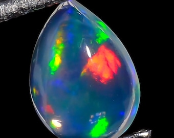 Natural Ethiopian Opal Pear Shape Cabochon, Opal Loose Gemstone For Jewelry Making, White Welo Fire Opal Cabochon Calibrated Size 7X5X4 mm