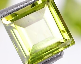 Natural Green Peridot Gemstone: Square Step Cut, Calibrated (6X6X4 mm)