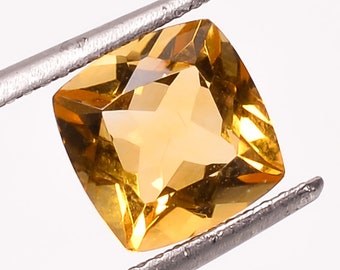 Natural Citrine Quartz: 8x8mm Cushion Cut Loose Gemstone