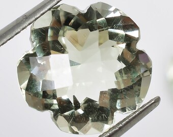 Green Amethyst Flower Cut Gemstone: Prasiolite Checkerboard, 13mm