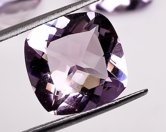 Natural Rose De France Amethyst: Cushion Cut Gemstone (14X14X8 mm)