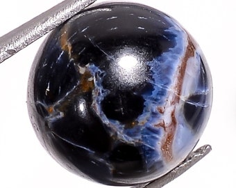 Cabujón redondo de pietersita natural: piedra preciosa suelta, 8 x 8 x 5 mm