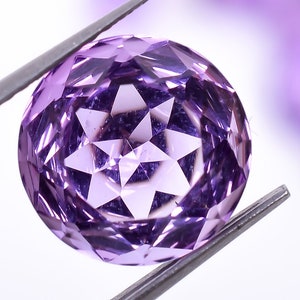 Purple Amethyst Gemstone: Round Flower Grid Cut, 10x10x7 mm