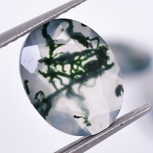 Moos Achat Oval Form Brillant Schliff, Natürlicher Moos Achat lose Edelstein zur Schmuckherstellung, Moos Achat oval facettiert Kalibrieren Größe 9x7x3,5 mm