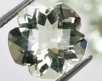 Green Amethyst Flower Gemstone: Prasiolite Checkerboard Cut (12X12X7.5 mm)