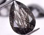 Black Rutile Pear Shape Brilliant Cut, Tourmalated Quartz Loose Gemstone For Jewelry Making, Tourmalinated Quartz Calibrated Size 13X9X5 mm