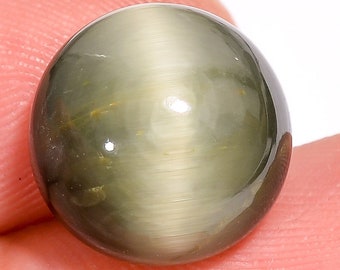 Puede incluir: Una piedra preciosa redonda, verde y dorada con efecto ojo de gato.