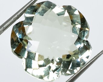 Green Amethyst Flower Cut Gemstone: Prasiolite Checkerboard, 14X14X8 mm