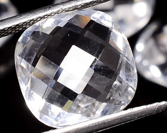 Crystal Quartz Briolette: Cushion Cut Loose Gemstone (12X12X6 mm)