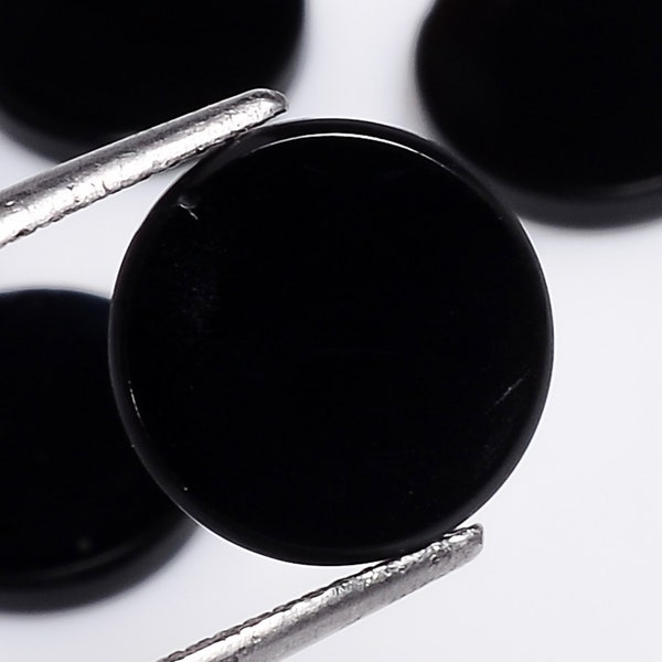 Cabochon a forma di moneta rotonda in onice nero, pietra preziosa sciolta in onice nero per la creazione di gioielli, cabochon in onice nero a taglio rotondo, dimensioni calibrate 11X11X3 mm