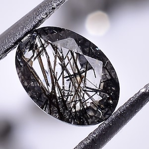 Natural Black Rutile Oval Shape Brilliant Cut, Tourmalated Quartz Loose Gemstone For Jewelry Making, Tourmalinated Calibrated Size 7X5X3 mm