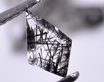 Kite Black Rutile Quartz Gemstone: Tourmalated Step Cut, 8X5X4 mm