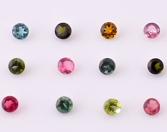 Multi-Color Tourmaline Gemstone: Round Brilliant Cut, 2x2 mm