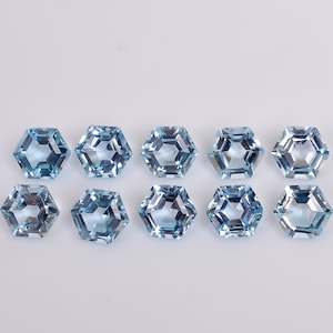 Himmelsblå topas ädelsten: 6 mm hexagon stegslipad, lös sten