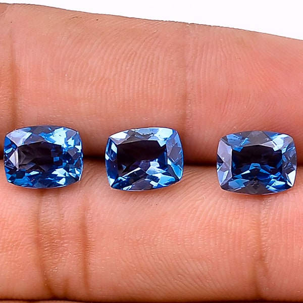 London Blue Topaz Brilliant Cut Stone, Natural Cushion Shape Blue Topaz, Loose Faceted Gemstone For Jewelry Making Calibrated Size 10X8X5 mm