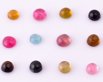 Veelkleurige toermalijn cabochon: ronde losse edelsteen, gekalibreerd formaat: 4 x 4 mm