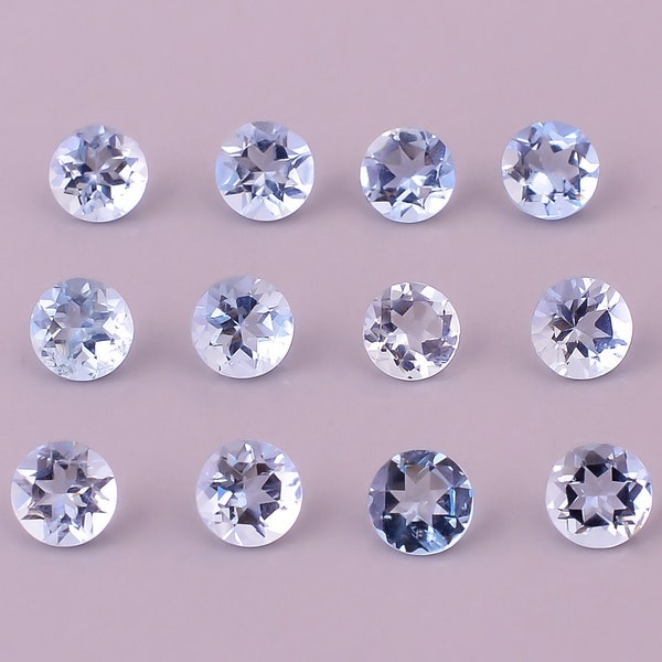 Aigue-marine ronde de forme brillante, aigue-marine naturelle de forme ronde, pierres précieuses à facettes en vrac pour la fabrication de bijoux, dimension calibrée 5 x 5 mm