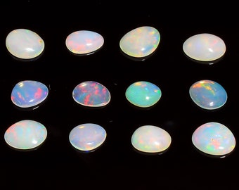 Natural Ethiopian Opal Fancy Shape Cabochon, Welo Opal Loose Gemstone For Jewelry Making, White Welo Fire Opal Calibrated Size 14X11, 9X8 mm