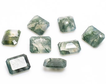 Octagon Moss Agate Gemstone: Natural Step Cut, 9X7X4 mm