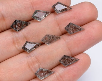 Black Rutile Quartz Kite Shape Step Cut, Tourmalated Quartz Loose Gemstone For Jewelry Making, Tourmalinated Quartz Calibrate Size 12X7X4 mm