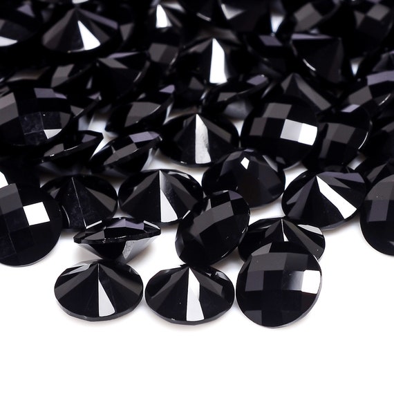 Natural Black Onyx Round Shape Checkerboard Cut, Black Onyx