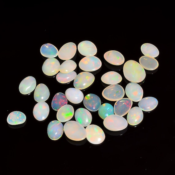 Natural Welo Fire Opal Cabochon: Ethiopian Loose Gemstone (14X11, 9X8 mm)