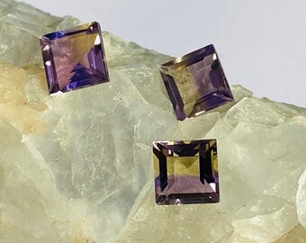 ボリビア産アメトリン宝石：スクエアステップカット、7x7x4.5 mm