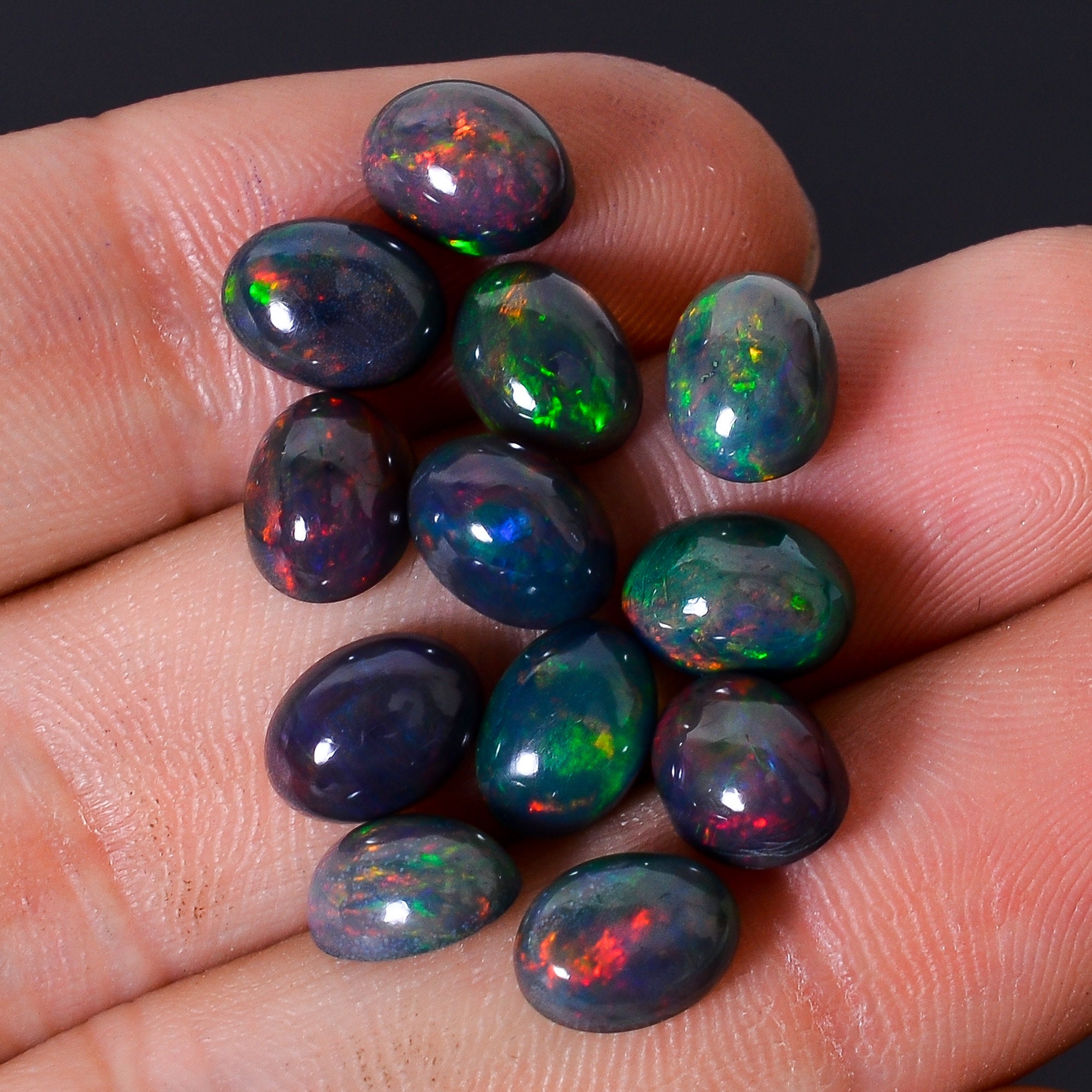 Opale noire d'Éthiopie, pierre précieuse, cabochon de qualité AAA, cabochon ovale à dos plat, opale noire de feu, cabochon d'opale, opale d'Éthiopie naturelle, 1,00 CTS - France