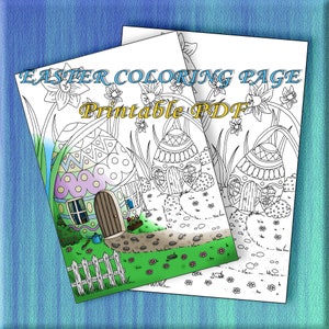Printable PDF Coloring Page - Easter Egg Houses