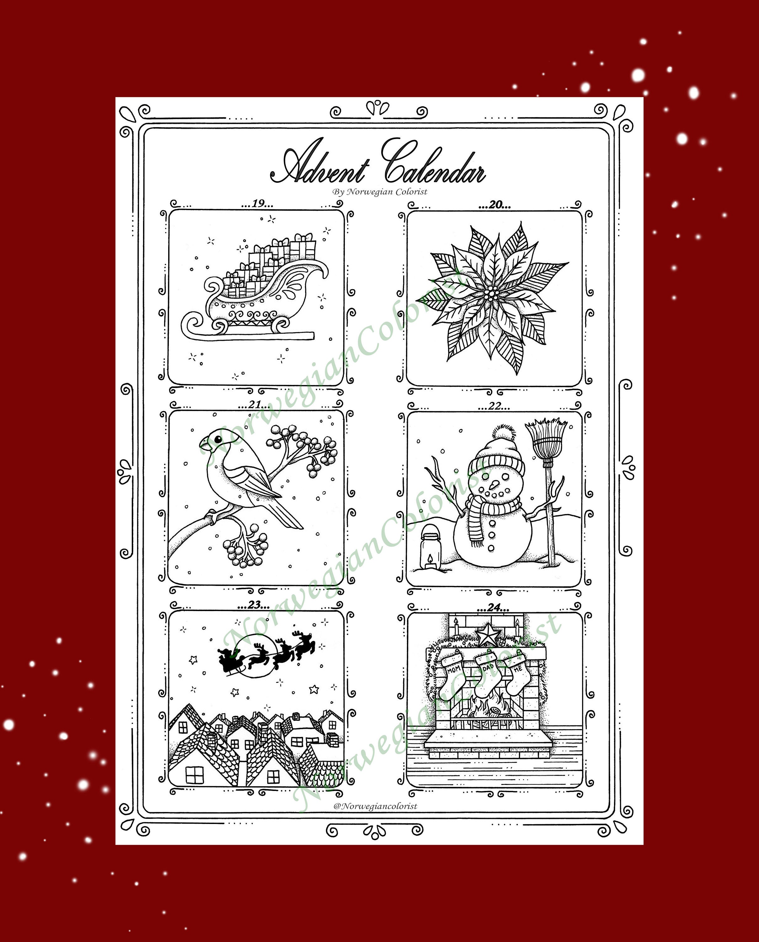 Printable PDF Coloring Pages ADVENT CALENDAR - Etsy