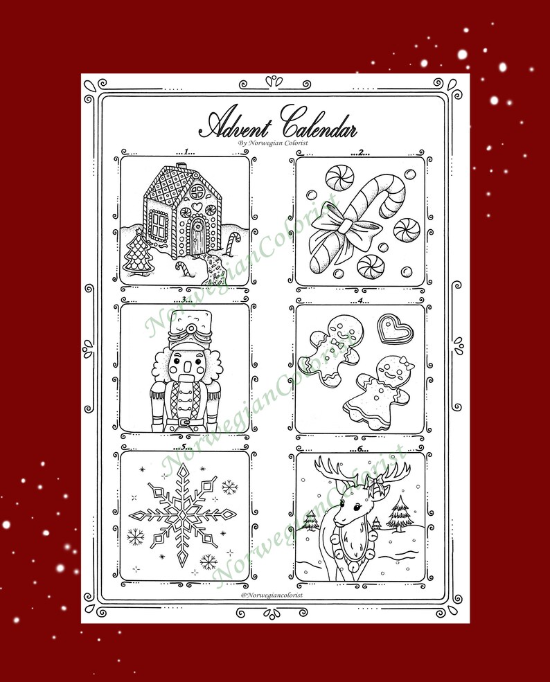 Printable PDF Coloring Pages ADVENT CALENDAR - Etsy