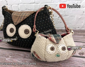 No.055  Owl-shaped handbag (two sizes), Hand Sewing Pattern Only, YouTube Tutorial, No Written Instructions, Instant Download PDF.