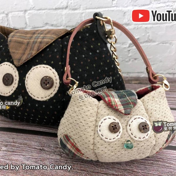 No.055  Owl-shaped handbag (two sizes), Hand Sewing Pattern Only, YouTube Tutorial, No Written Instructions, Instant Download PDF.