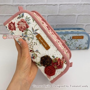 No.265 Simple Pouch Sewing Pattern – Rose Decoration, Cosmetic Bag, Pencil Case, Hand Sewing, No Written Instructions, YouTube Tutorial, PDF