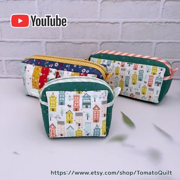 No.157 Mini pouch & pencil case, No written instructions, Only PDF hand-sewing pattern, YouTube tutorial.
