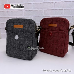 No.218 Doppel-Reißverschluss-Umhängetasche, Fünf Taschen. Nur Schnittmuster, YouTube-Tutorial, keine schriftlichen Anweisungen.