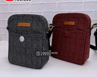 No.218 Double zipper cross body bag pattern, Hand Sewing Pattern Only, YouTube Tutorial, No Written Instructions. Instant Download PDF.