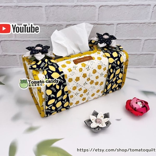 No.213 Flower tissue box cover, Hand Sewing Pattern Only, YouTube Tutorial, No Written Instructions, Instant Download PDF.