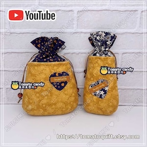 No.212 Mini String Pouch 2-Size, PDF Pattern Only, Hand Sewing, YouTube Tutorial, No Written Instructions