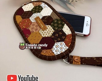 No.162 Hexagon Patchwork Phone Bag PDF Pattern, Hand Sewing (YouTube Tutorial)
