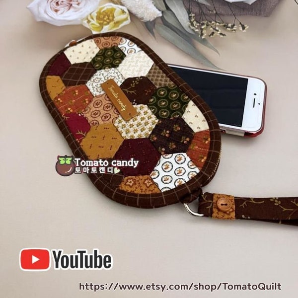 No.162 Hexagon Cell phone bag. Hand Sewing Pattern Only, YouTube Tutorial, No Written Instructions, Instant Download PDF.