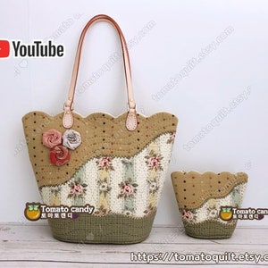 No.122 Sac fourre-tout et pochette Wave. Patron de couture à la main uniquement, tutoriel YouTube, pas d'instructions écrites, téléchargement immédiat au format PDF.