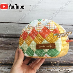 No.89 Patchwork half-moon pouch, No written instructions, Only PDF hand-sewing pattern, YouTube tutorial.