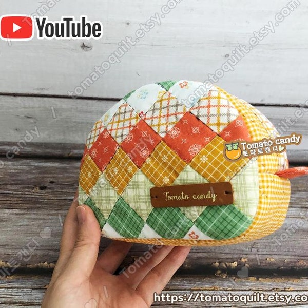 No.89 Patchwork half-moon pouch, No written instructions, Only PDF hand-sewing pattern, YouTube tutorial.