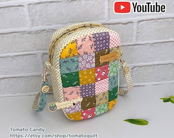 No.191 Patchwork mini bag. Hand Sewing Pattern Only, YouTube Tutorial, No Written Instructions, Instant Download PDF.