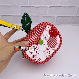 No.216 schattig handnaaipatroon appel dubbele ritssluiting, alleen patroon, pdf direct te downloaden, geen schriftelijke instructies, YouTube-tutorial.