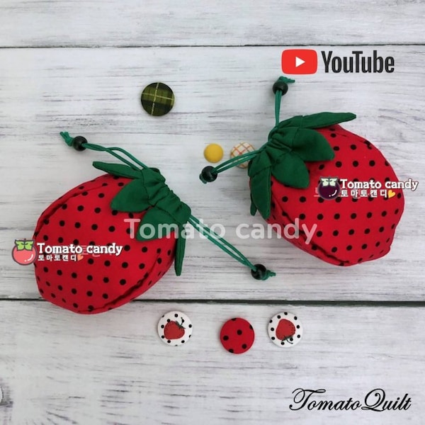 No.153 Strawberry Pouch Patrons PDF uniquement couture à la main (tutoriel Youtube)