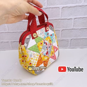 Pochette carrée en patchwork triangulaire n° 135, motif de couture à la main uniquement, tutoriel YouTube, pas d'instructions écrites, téléchargement immédiat au format PDF.
